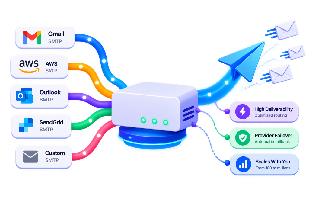 Universal SMTP gateway and multi-provider relay router